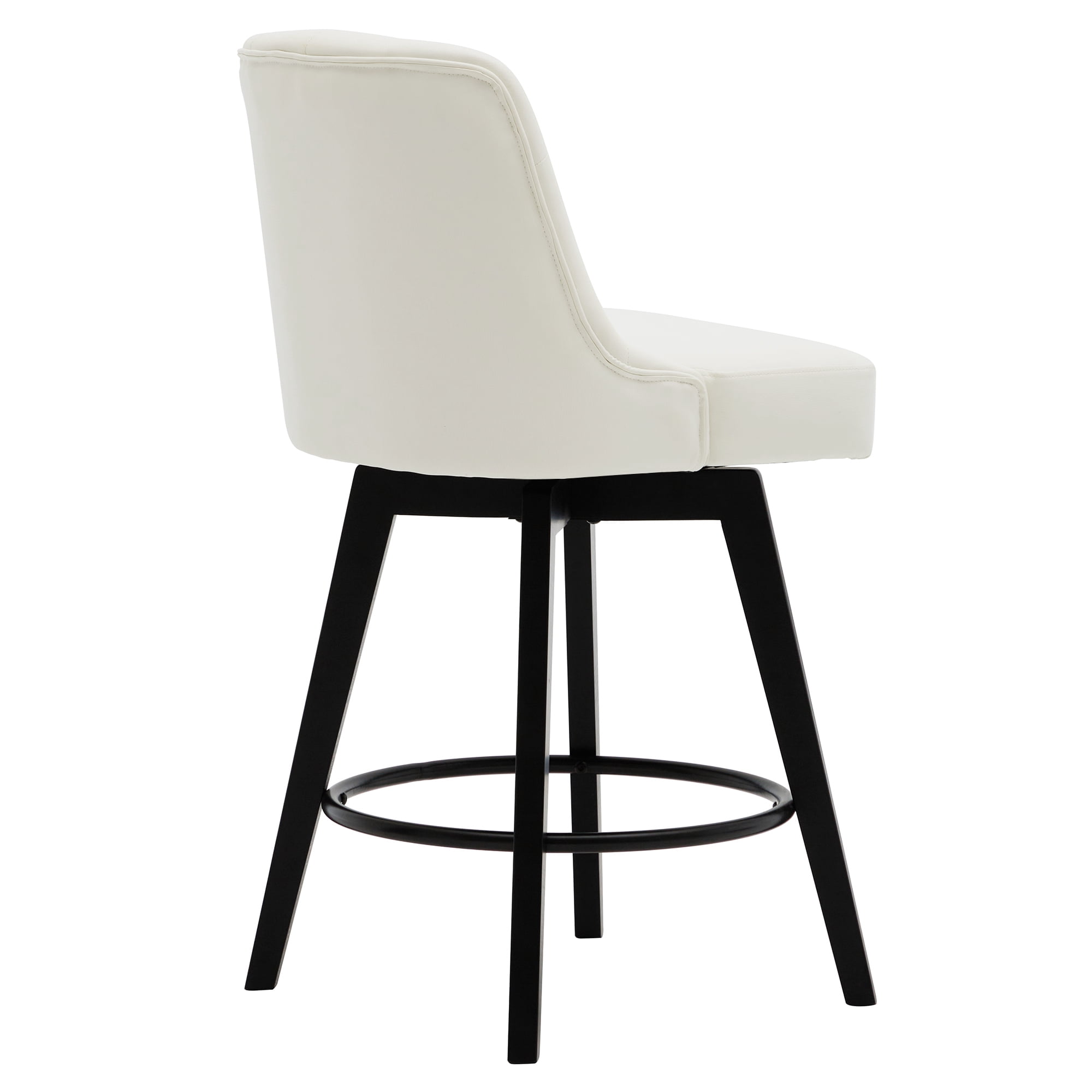 MINCETA Bar Stools,30" 360 Free Swivel Upholstered Bar Stool with Back-PU in Cream White