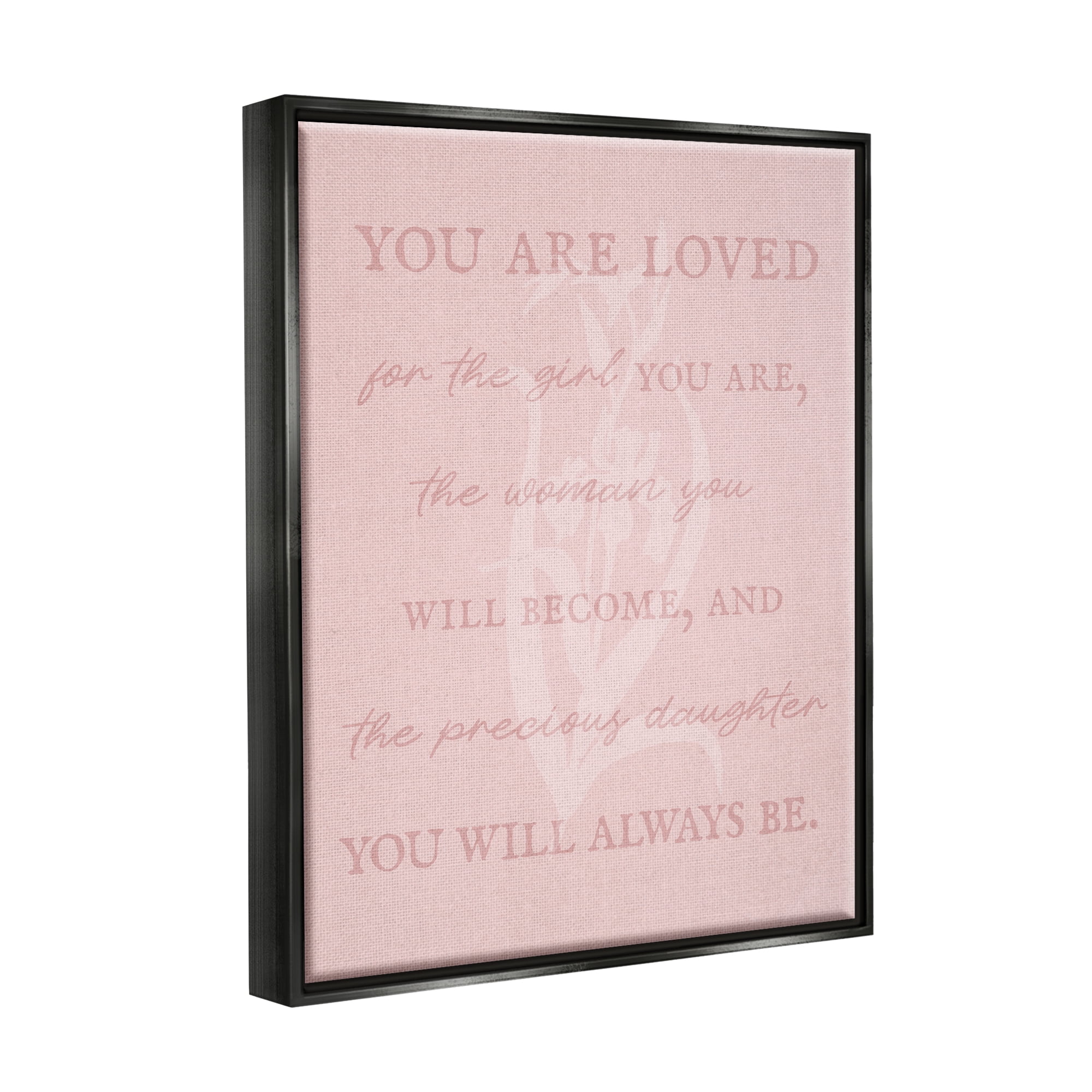 Stupell Industries Daughter You Are Loved Inspirational Painting Black Floater Framed Canvas Art Print Wall Art, 17 x 21