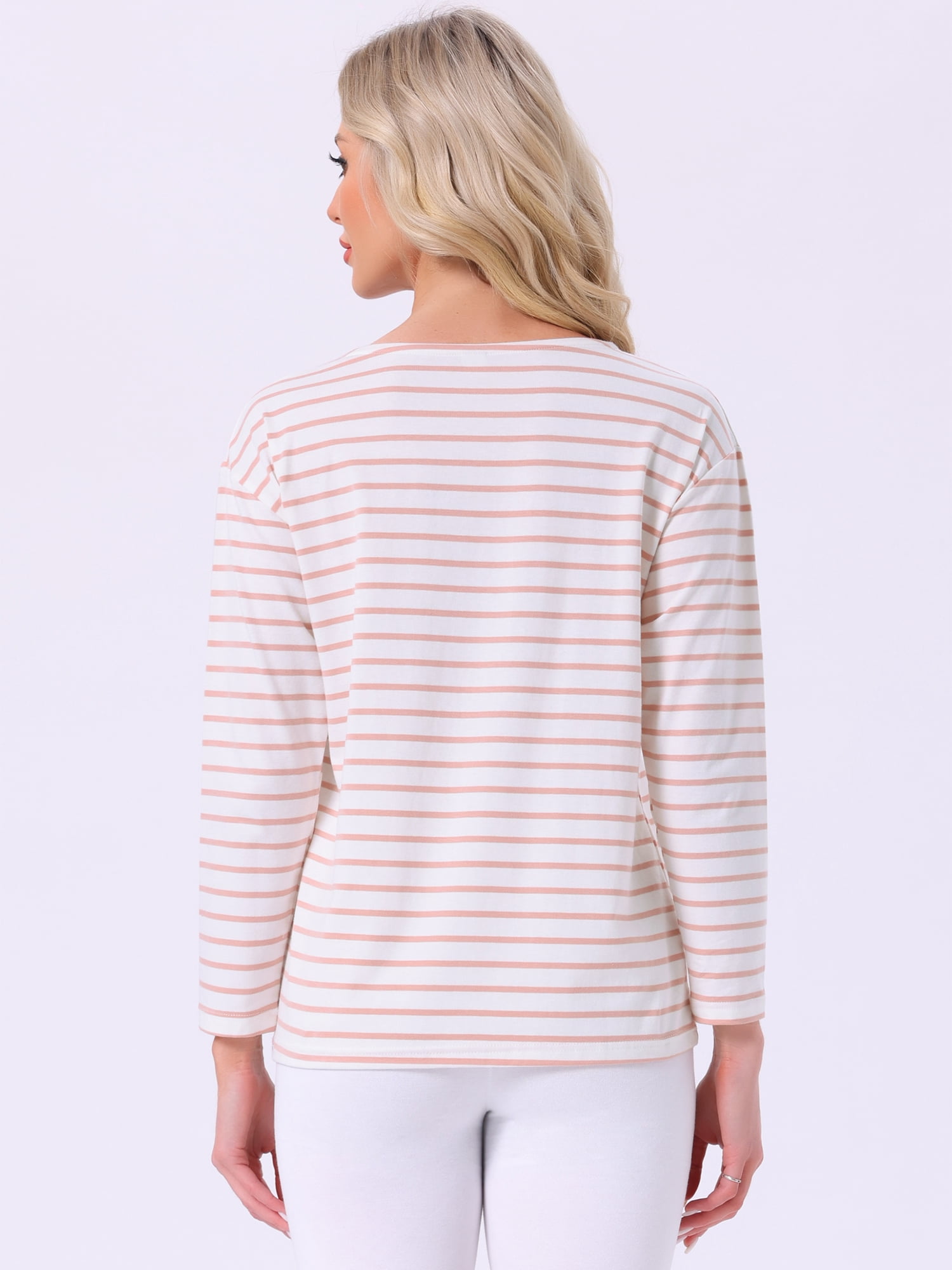 DARING DIVA Pajama Striped Cotton Long Sleeve Crew Neck Sleep Shirts XL Pink Striped