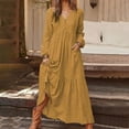 thumbnail image 2 of Jzuxvd Womens Cotton Linen Peasant Maxi Dresses Button Up Long Sleeve Pleated Tiered Dress Vintage Flowy Swing Tunic Dress Orange XL, 2 of 6