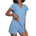 thumbnail image 3 of MINTREUS Women's Knit Pajamas Set Ruffle Sleeves Sleepwear Casual 2 Piece Pjs Soft Loungewear with Pockets, 3 of 6