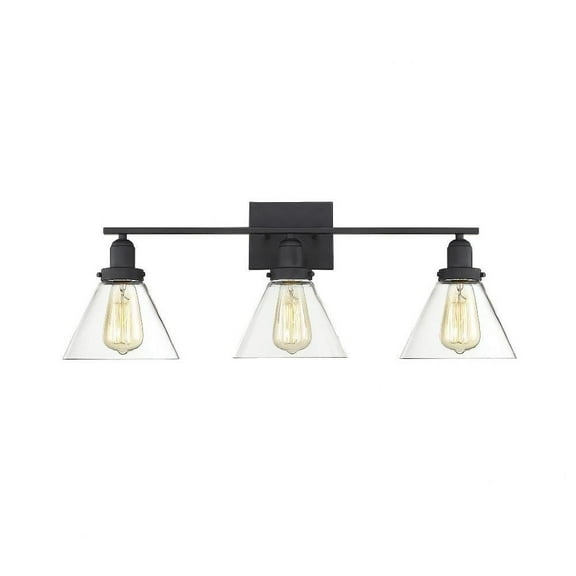 3 Light Bath Bar-Farmhouse Style with Vintage and Industrial Inspirations-10 inches Tall By 28.5 inches Wide-Black Finish Bailey Street Home