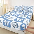 thumbnail image 5 of Manfei Blue White Checkerboard Seashell Starfish Bow Queen Sheet Sets for Kids Girls, Sea Animal Bed Set 4 Pieces, 1 Flat Sheet, 1 Fitted Sheet and 2 Pillowcases, 5 of 6