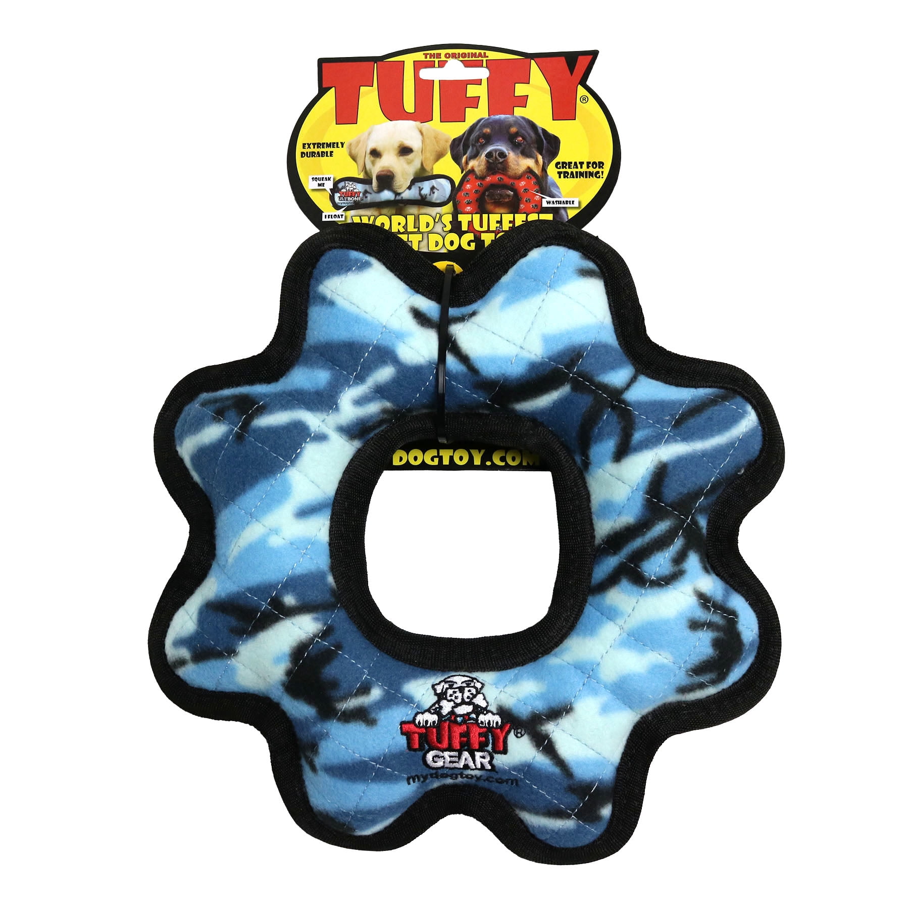 TUFFY® Ultimate Gear Ring Camo Blue, 2-Pack, Durable Plush Squeaky Dog Toys