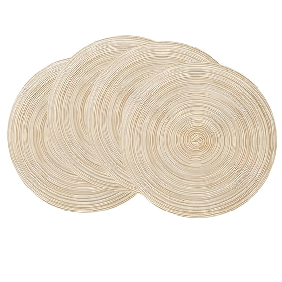 ACDANC Round Placemats Set of 4 Round Table Placemats Braided Cotton Place Mats 12" for Kitchen Dining Table Holiday Party Beige