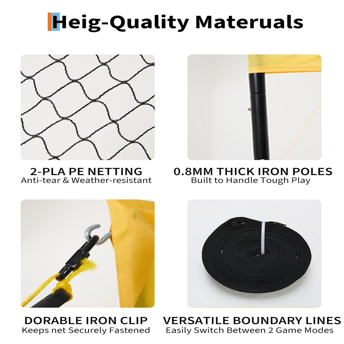 Ataucjin 4 Square Volleyball Game Set, 3 Heights Adjustable (5'/6'4”/7'11”), 14 FT 4-Way Volleyball Net with Portable Carrying Bag, Ideal for Beach Lawn Family Fun