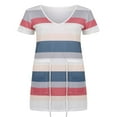 thumbnail image 3 of Femmes Été Robe Stripe Épissage Sling Robe V Cou Spaghetti Sangle Cordon Ceinture Robes avec Poches Bleu Clair Rose Gris XXL, 3 of 7