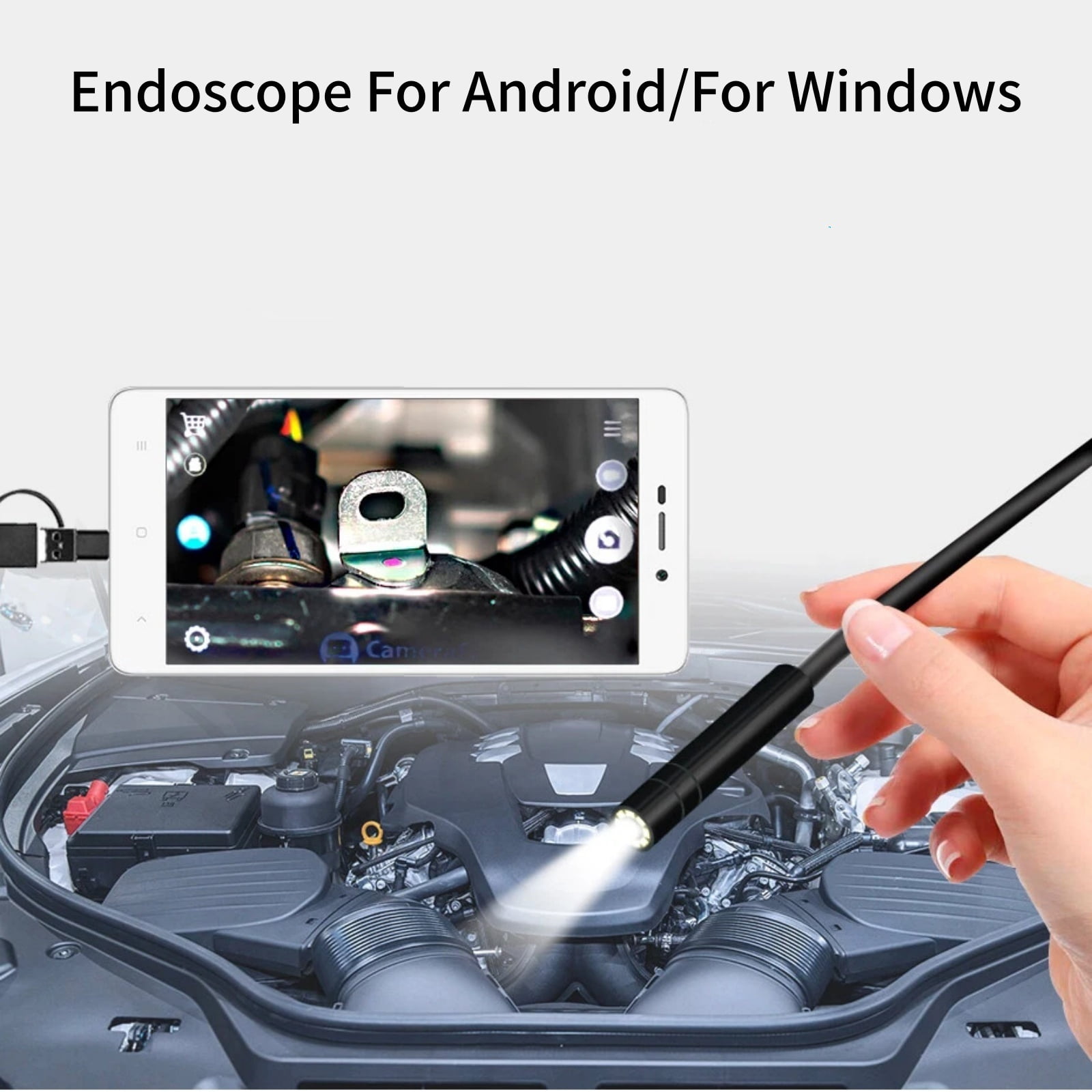 GUYUTING USB Micro USB Type-C Endoscope For Android Phones Pipe Inspection 7mm Camera IP67 Waterproof 2m Semi Rigid Cable 6 LEDs
