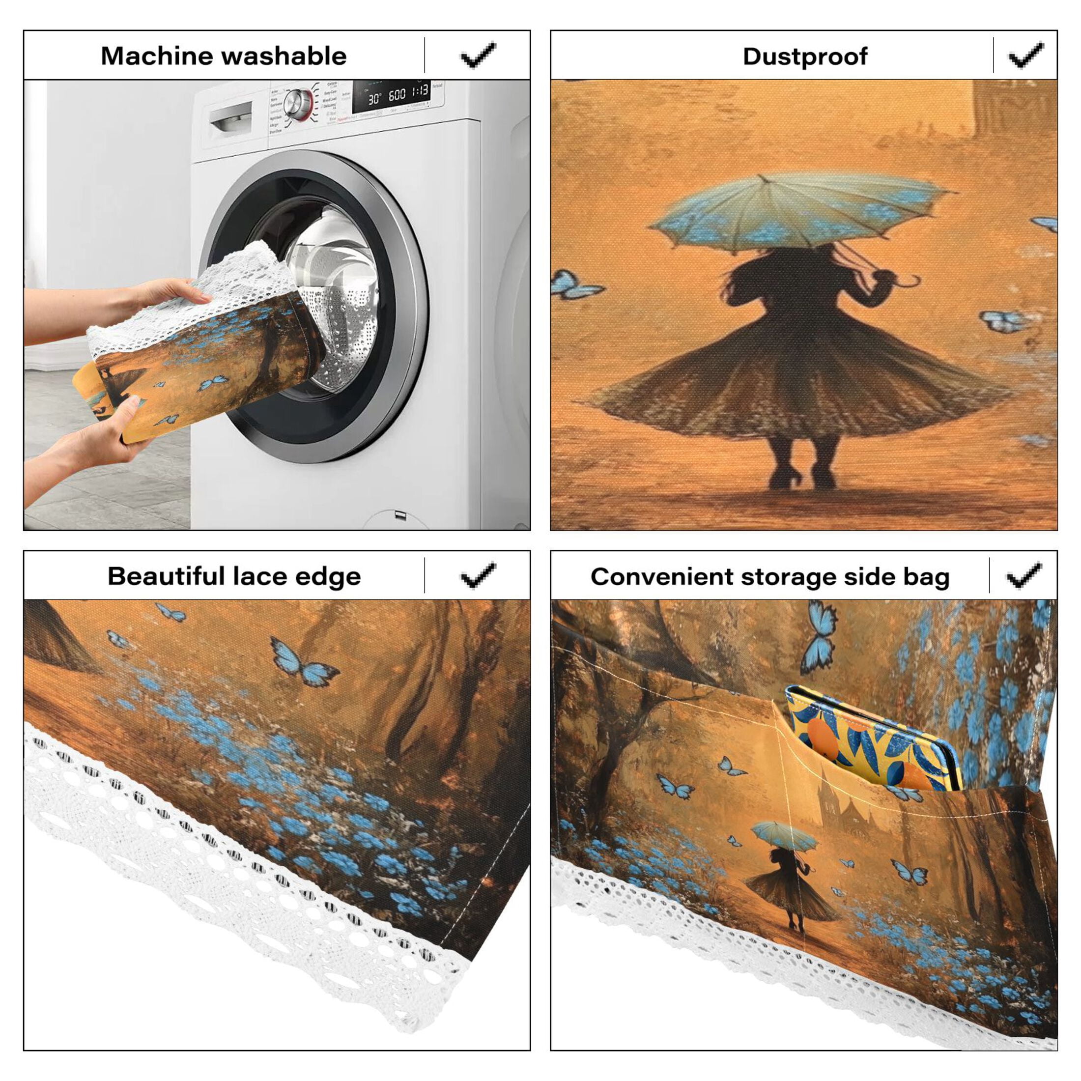 WOBOGO Blue Butterfly Forest Washing Machine Cloth Dryer Refrigerator Top Cover Protective Non-Slip Mat For Kitchen Laundry