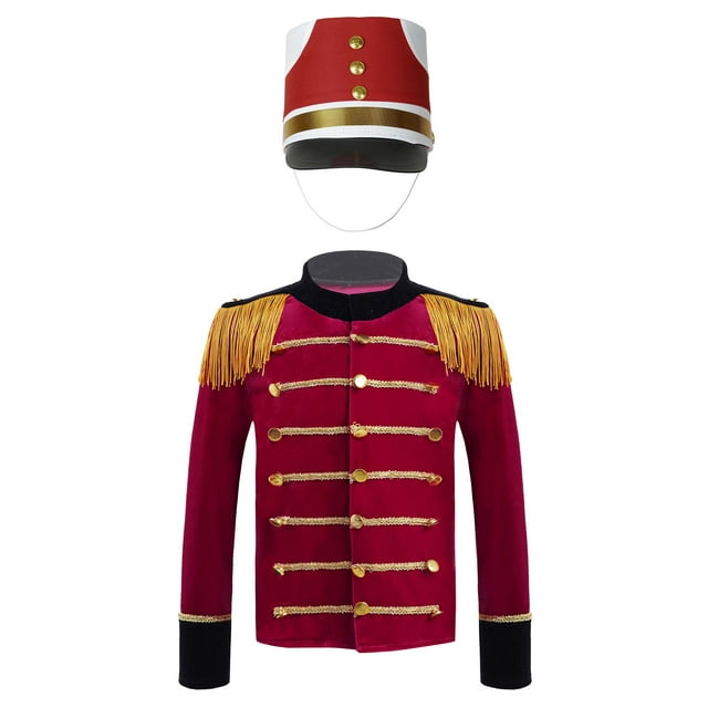 iiniim Enfants Garçons Filles Costume de Tambour-Major Majorette Veste à Franges Uniformes de Fanfare avec Chapeau Rouge A 10