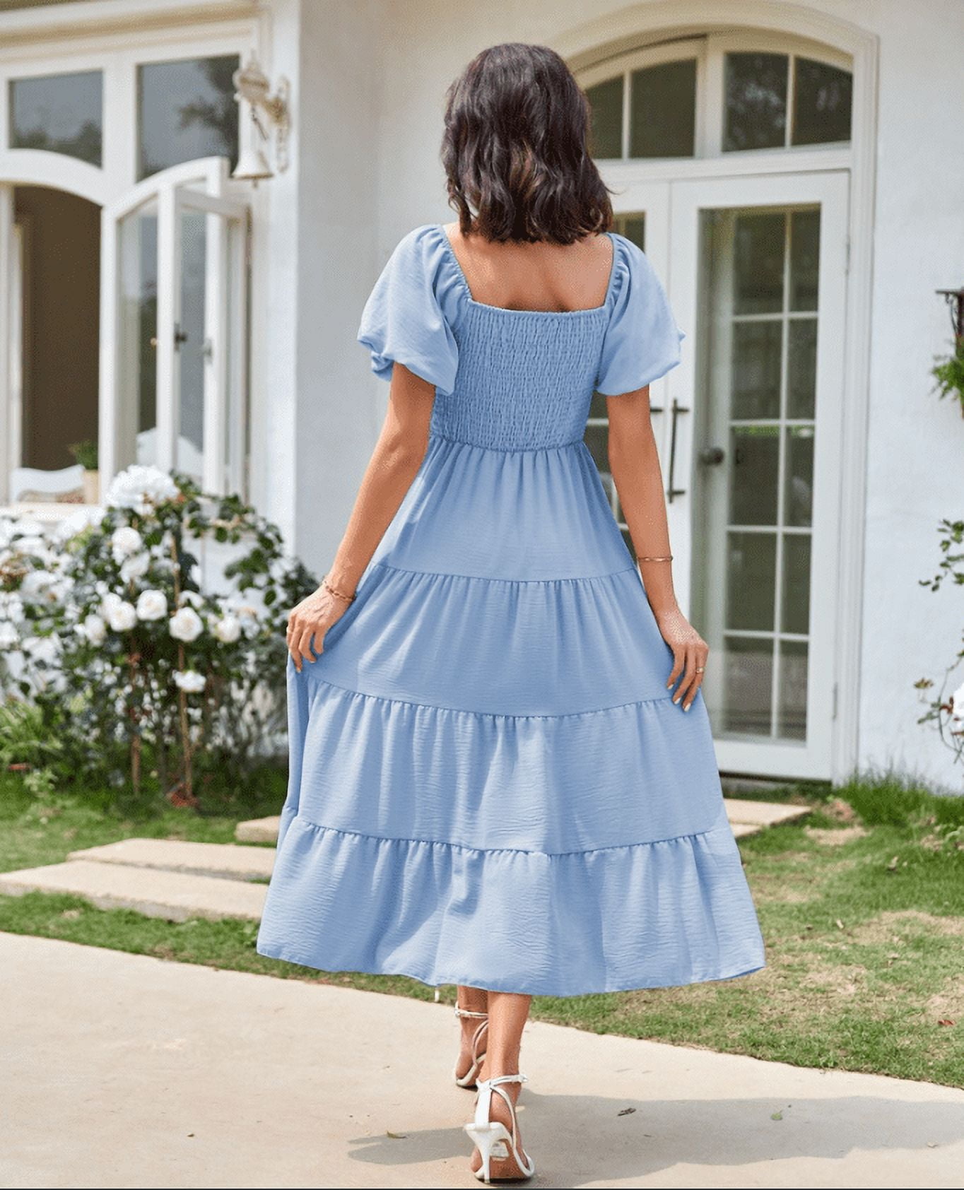 ワンピース SLEEPER Women Mid Skirts WADR02P006NPINK Women's Casual Summer Midi Dress Puffy Short Sleeve Square