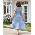 thumbnail image 2 of Women's Casual 2024 Summer Midi Dress Puffy Short Sleeve Square Neck Smocked Tiered Ruffle Dresses, 2 of 5