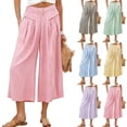 thumbnail image 2 of Women's Wide Leg Chic Striped Capris Loose Elastic Waist Summer Baggy Beach Travel Pants with Pockets, 2 of 9