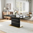 thumbnail image 5 of 63" Dining Table Set of 5, Rectangular Glossy Table with Gold Accents and 4 PU Leather Cantilever Chairs, Luxury Style for Apartment, Living Room, and Dining Room, 5 of 9