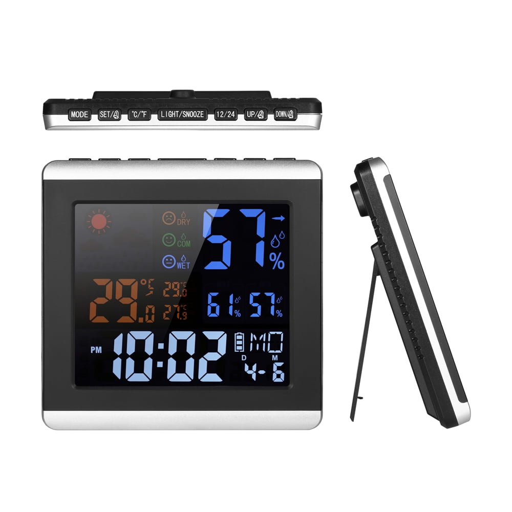 Walmeck °C/°F Multifunctional Indoor Colorful LCD Digital Temperature Humidity Meter Clock Thermometer Hygrometer Calendar Temperature Trend Alarm Comfort Level Weather Forecast 