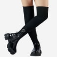thumbnail image 3 of Over The Knee Boots for Women Wide Calf, Platform Thigh High Boots Womens  Knit Leather Splicing Long Boots Black Round Toe Chunky Heels Zipper Stretch Sexy Tall Boots Winter Warm Dress Boots, 3 of 5