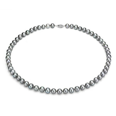 Ultra-Luster 6-7mm Grey Genuine Cultured Freshwater Pearl 18 Necklace and Sterling Silver Filigree Clasp
