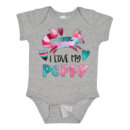 

Inktastic I Love My Poppy Pink and Blue Fox with Hearts Gift Baby Boy or Baby Girl Bodysuit