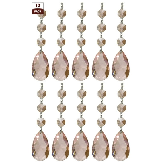 Royal Designs 10 Pack Chandelier Replacement Crystal Prisms Pink Almond Three Bead Chrome