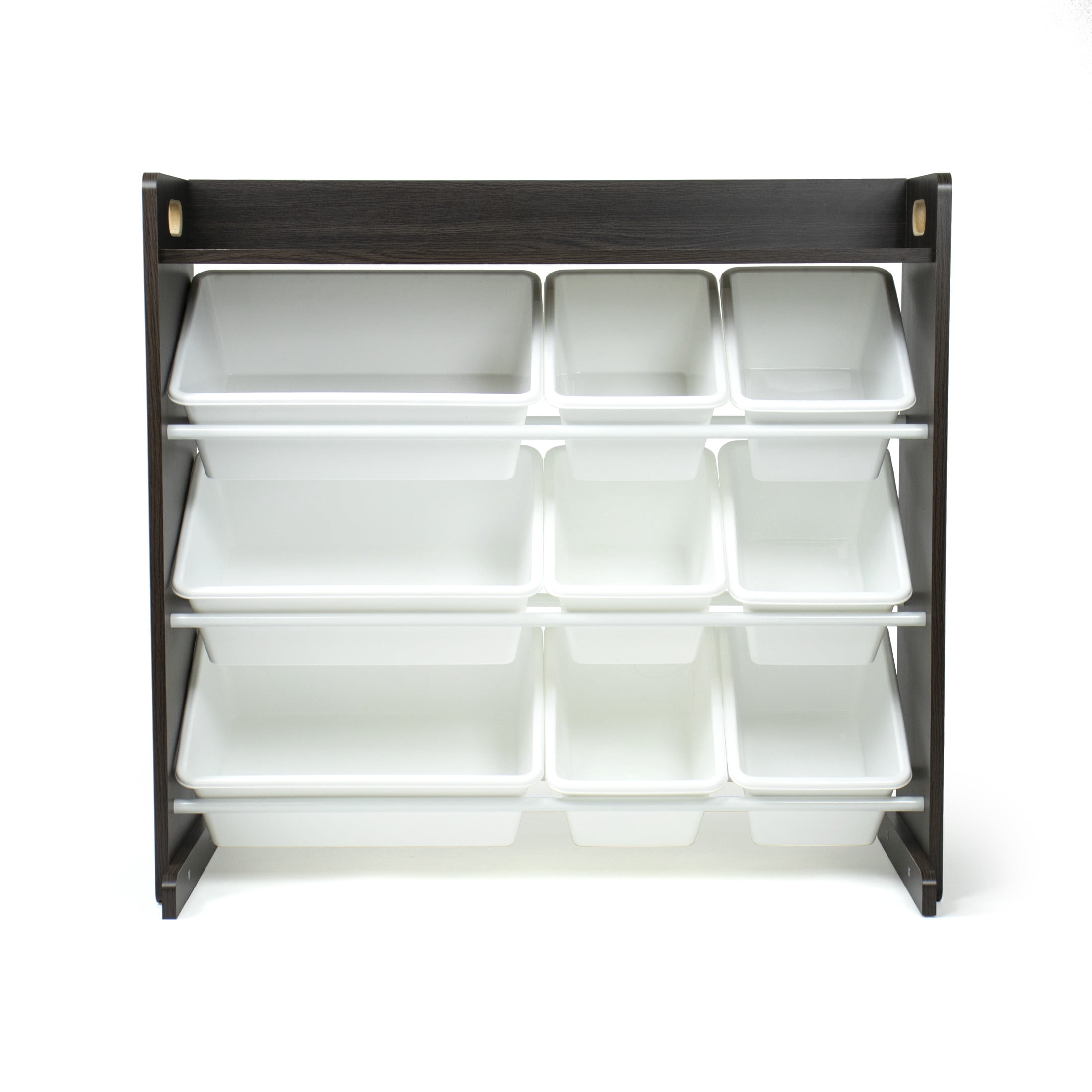 Humble Crew Kids Toy Storage Organizer with Shelf and 9 Plastic Storage Bins, Espresso/White