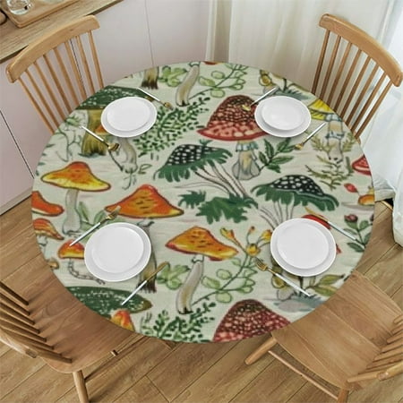 

Tllo0ord Fitted Round Tablecloth Repetitive Autumnal Forest Floral Illustration All Around Elastic Fabric Table Cover Dark Coral Fawn 54-58