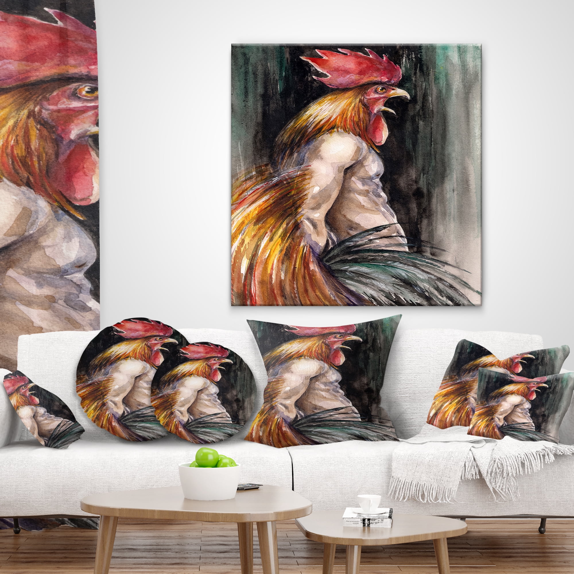 Designart Man with Wings and Rooster Head - Abstract Throw Pillow - 16x16
