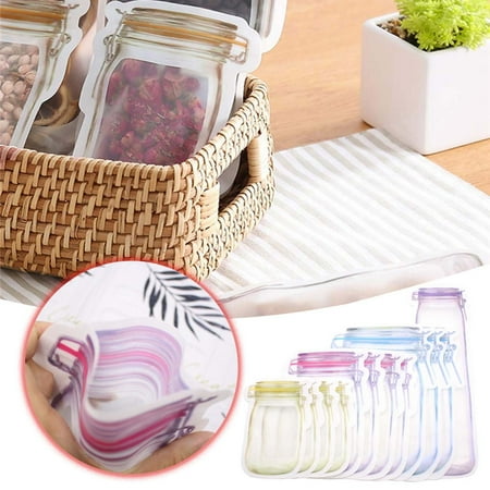 Reusable Jar Seal Bags – Stand-Up Snack Food Storage Bags for Travel Picnic Camping Reusable Storage Bags 12-Pack