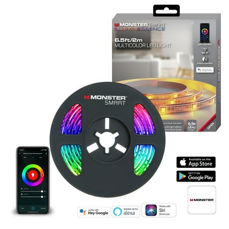 Monster Smart App & Voice Controlled Multi-Color USB LED Light Strip – 6.5ft/2m