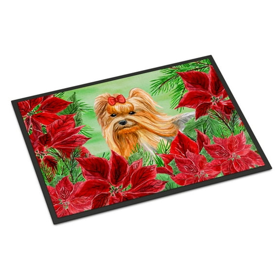 Carolines Treasures CK1333MAT Yorkshire Terrier Poinsettas Door Mat Indoor Rug or Outdoor Welcome Mat 18x27 Doormat