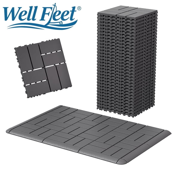 58 Pack Plastic Interlocking Deck Tiles, 12"x12" Snap Together Outdoor Patio Flooring, Waterproof All-Weather Deck Floor Tiles for Balcony, Backyard, Garden, Poolside, Porch, Lawn & Indoor Spaces