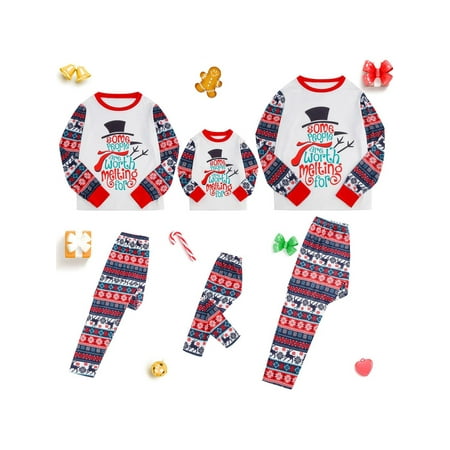 

Christmas Family Pajamas Sets Long Sleeve Christmas Patterns Letters Crew Tops Long Deer Pants Parent-Child Christmas Nightwear