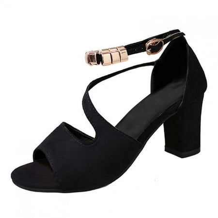 

Rdeuod Sandals For Women New Buckle Strap Chunky Heel Women S High Heels Beaded Fish Mouth