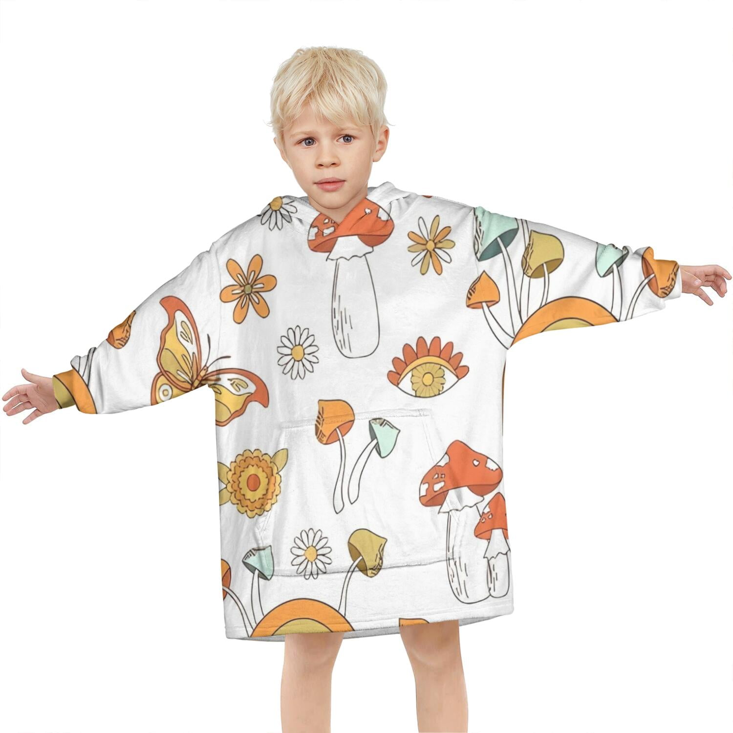 Red Mushroom Rainbow White Pattern Blanket Hoodies for Kids 6-13YR Oversize Wearable Blanket Hoodies for Boys Girls Teens