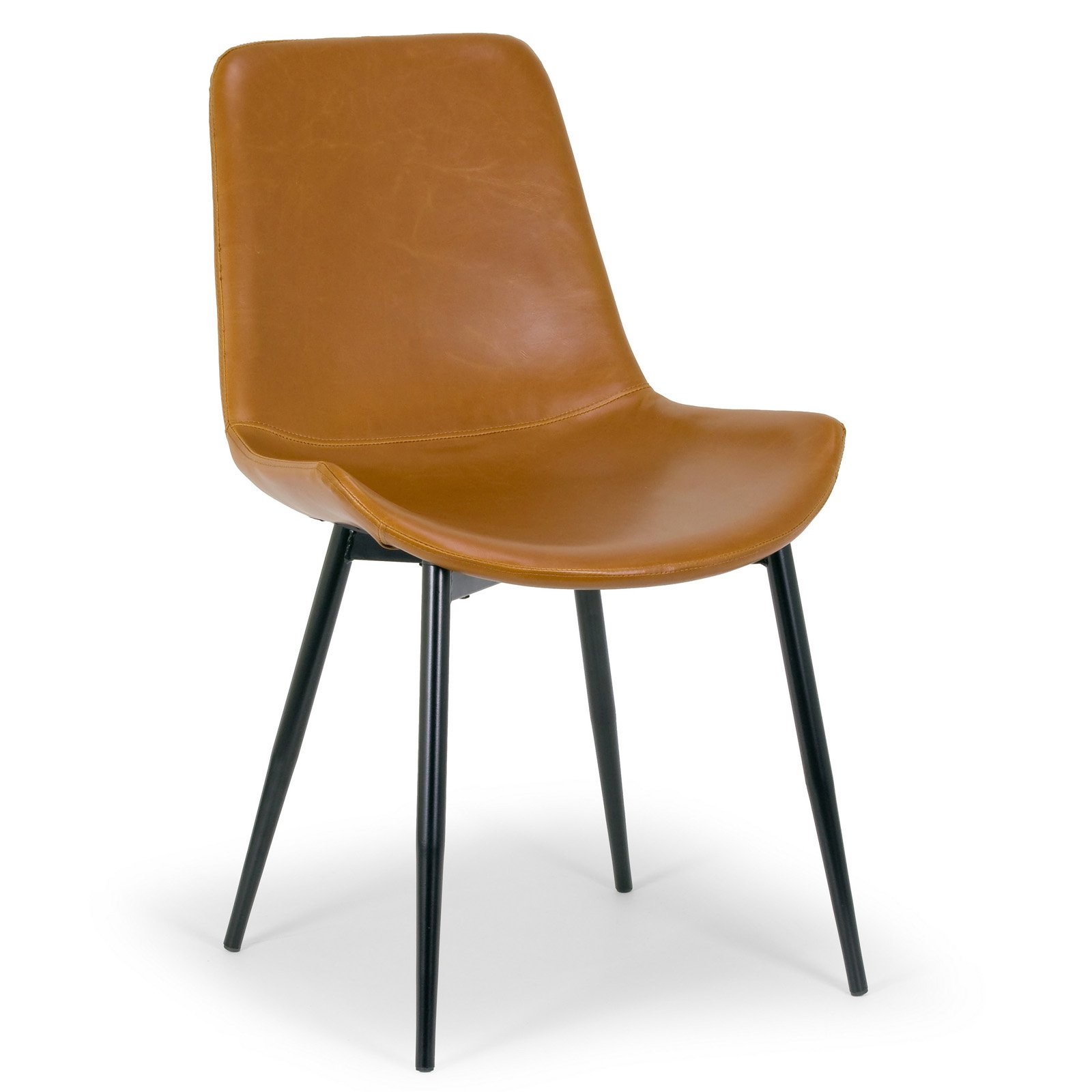 Set of 2 Alary Caramel Brown Faux Leather Modern Dining Chair with Black Iron Legs - image 2 of 6