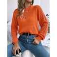 thumbnail image 4 of Women'S Crochet Sweaters Crew Neck Long Sleeve Cute Hollow Out Cotton Pullover Knit Tops Orange Color M, 4 of 9