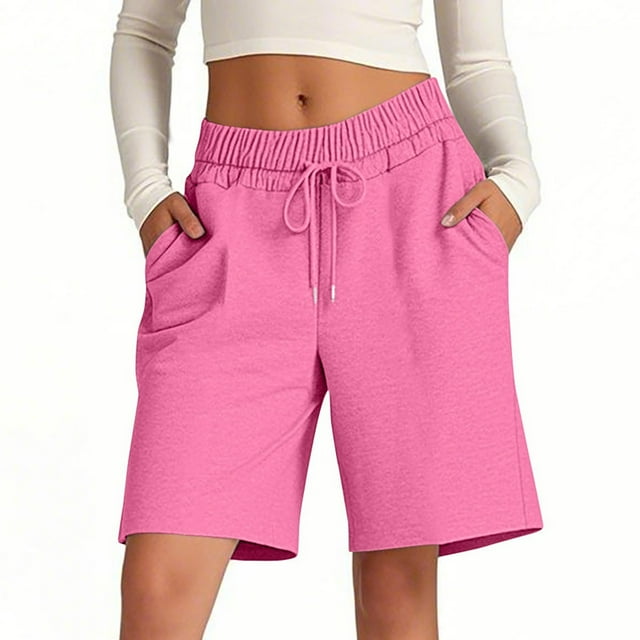 TrendOFT Womens Running Shorts Summer Athletic Solid Color Outdoor High Waist Elastic Drawstring 5 Inch Inseam Sport With Pockets Breathable Workout Shorts Women Sweat Shorts Pink XL