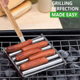 thumbnail image 2 of Stainless Steel Hot Dog Roller for Grill, BBQ Sausage Roller Rack with Wood Handle,Portable Barbecue Essentials Tools, 2 of 7