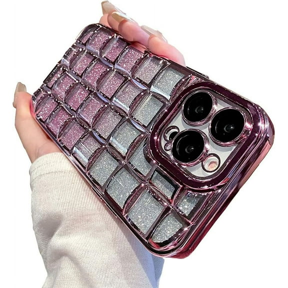 Compatible withiPhone 14 Pro Max Case, Luxury Glitter Sparkly Bling Cute Phone Case for Women Girls, pink Lattice Pattern Soft TPU Silicone Shockproof Protective Bumper Case for iPhone 14 Pro Max 6.7"