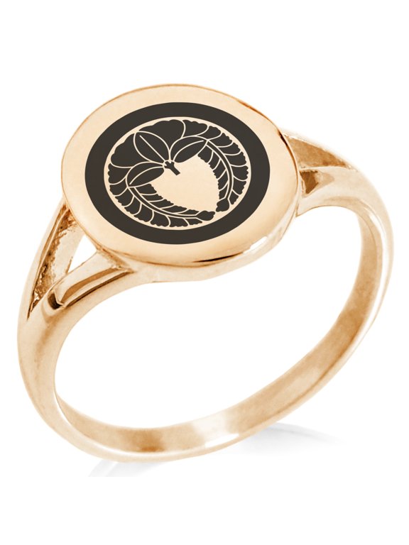 Stainless Steel Natsuka Samurai Crest Minimalist Oval Top Polished Statement Signet Ring