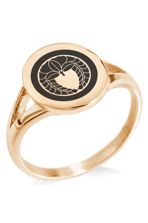 Stainless Steel Natsuka Samurai Crest Minimalist Oval Top Polished Statement Signet Ring
