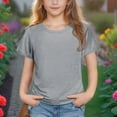 thumbnail image 2 of Taqqpue Girls Short Sleeve T Shirts Kids Casual Crewneck Summer Tops Loose Solid Cute Comfy Basic Shirts 3-14 Years, 2 of 9