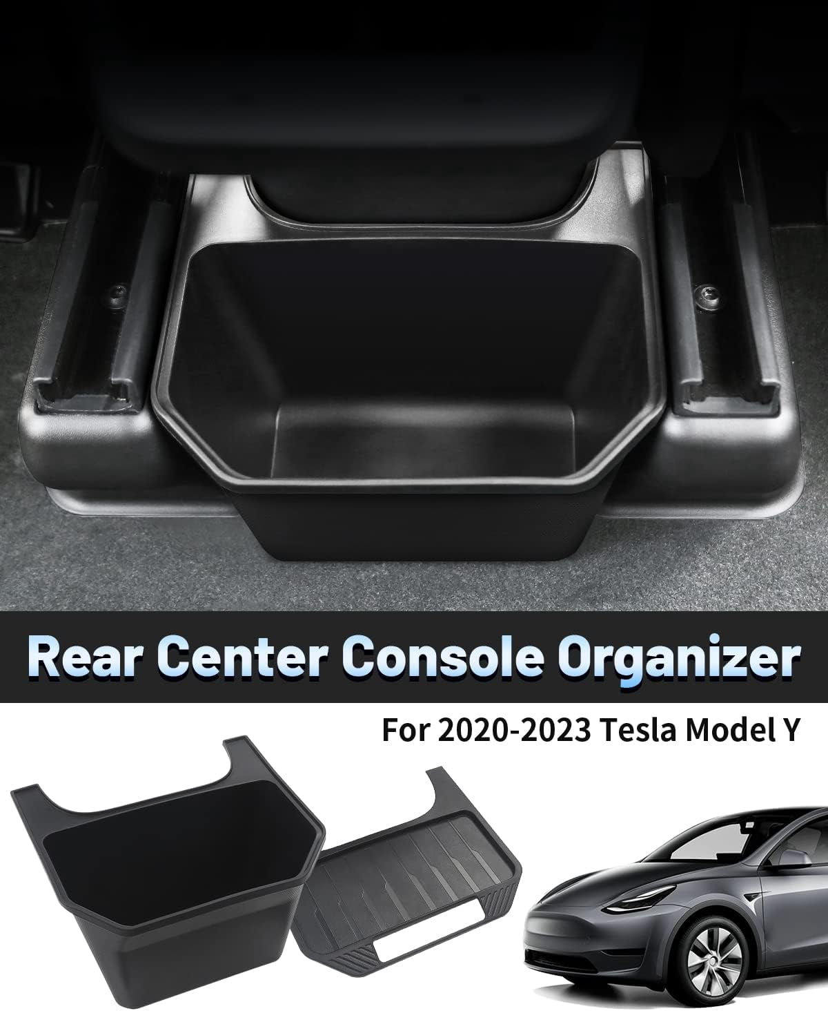Canvcle Trash Can Tesla Model Y Accessories Rear Center Console Organizer Backseat Storage Box Under Seat Storage Tray Garbage Can Bin (Black)