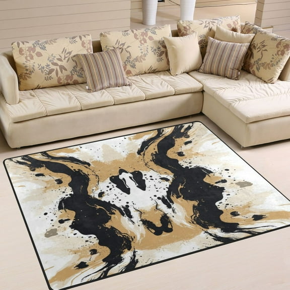 63x48in Area Rug for Living Room Non-Slip Carpet Soft and Washable Floor Mat for Home Comfort Brown and Black Pattern