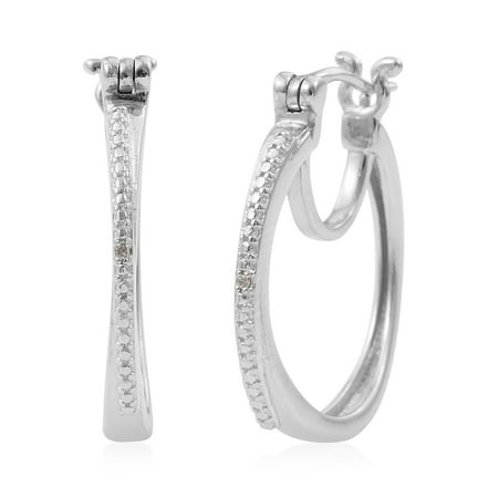 - 925 Sterling Silver Platinum Plated Round Blue Diamond Hoops Hoop Earrings for Women Jewelry Gift