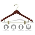 thumbnail image 3 of The Great American Hanger Company Curved Wooden Combo Hanger with Walnut Finish and Adjustable Cushion Clips, 1/2 Inch Thick Hangers with Brass Hook &, 3 of 3