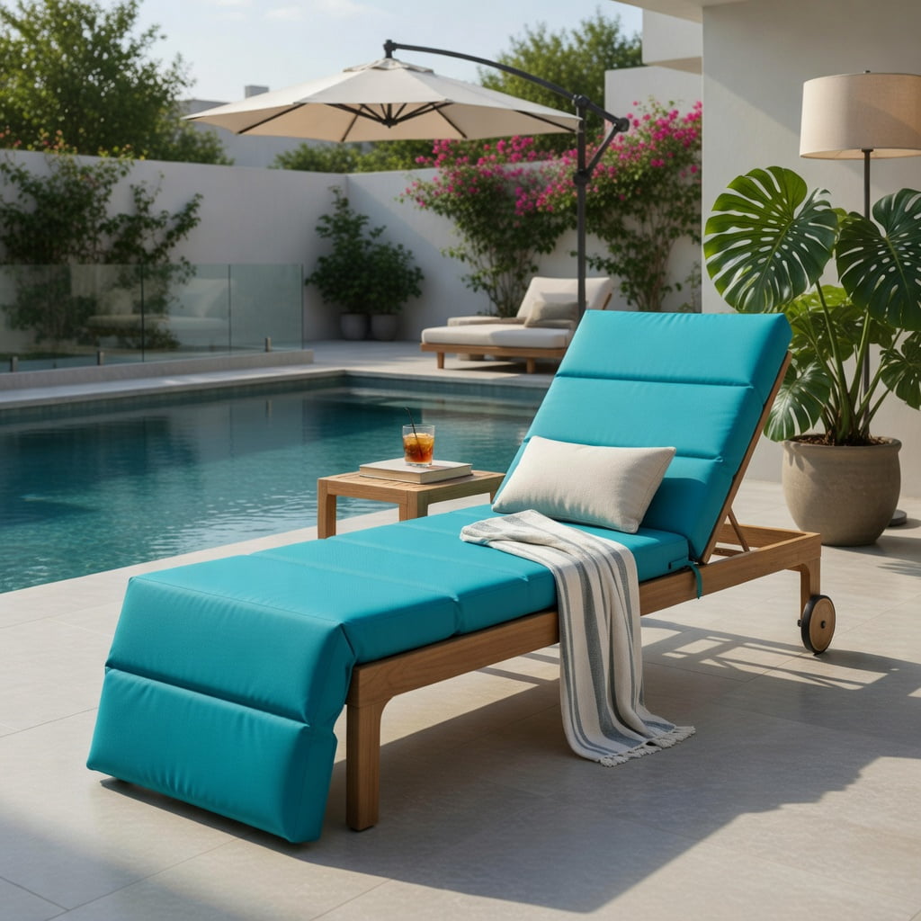 Hommoo Adjustable Outdoor Rattan Chaise Lounge Chair with Thick Cushion, Heavy-Duty Steel Frame, 5-Position Reclining Back, Weather-Resistant PE Wicker for Patio, Pool & Garden, Turquoise