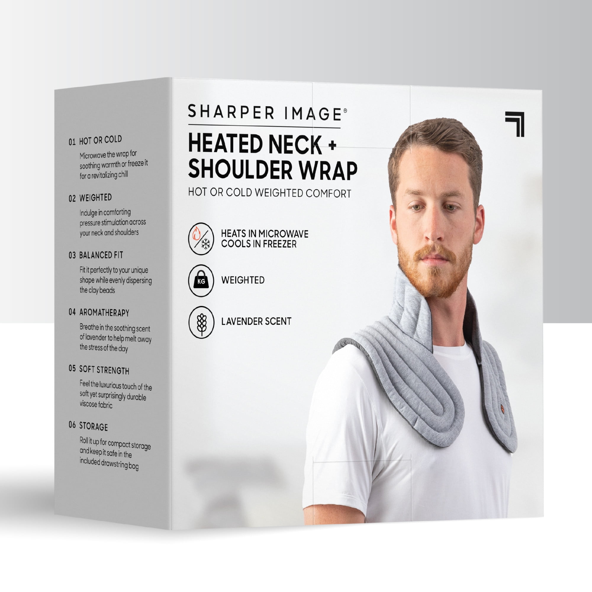 Sharper Image® Heated Neck & Shoulder Aromatherapy Wrap, Lavender Scented Hot & Cold Therapy, Weighted Muscle Pain & Stress Relief, Luxurious Soft Plush, Adjustable Fit, Relaxation & Self-Care