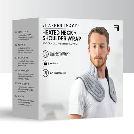 Sharper Image - Heated Neck and Shoulder Aromatherapy Wrap, Lavender Scented Hot/Cold - Gray
