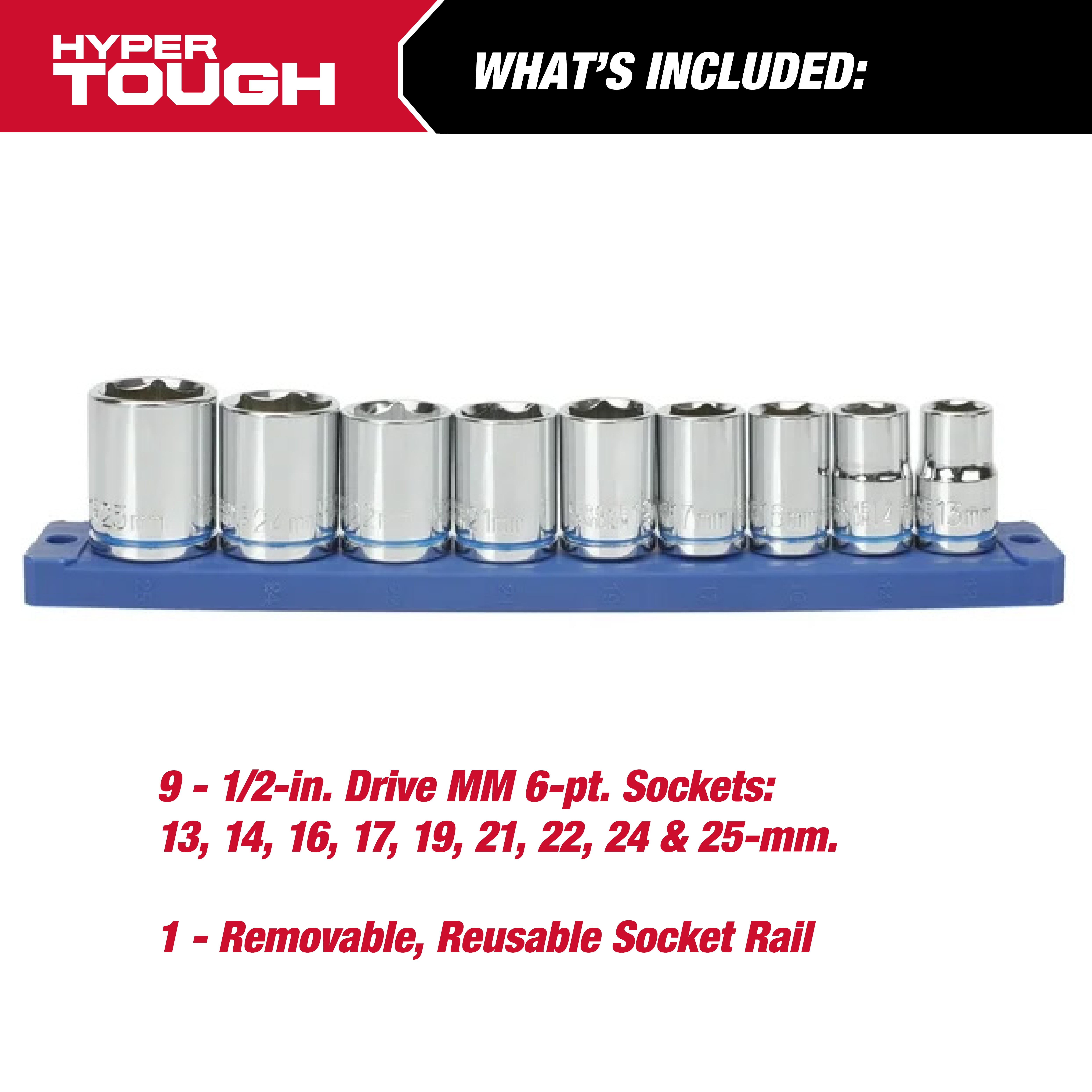 Hyper Tough 21-Piece 1/2-inch Drive Ratchet and Socket Set (SAE and mm)