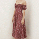 thumbnail image 5 of de con estampado floral dulce para mujer, hombros descubiertos, cuello en V, derrames laterales , atuendos casuales L Yinane Vestido estampado floral, 5 of 7